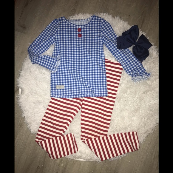 Eleanor Rose apple ruffle with strip legging 7-8